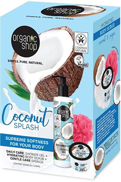 organic shop Coconut Splash Body Care Gift Set – Shower Gel, Body Scrub & Sponge