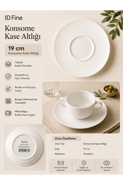 Porselen Konsome Kase Altlığı Servis ve Sunum Tabağı 19 cm