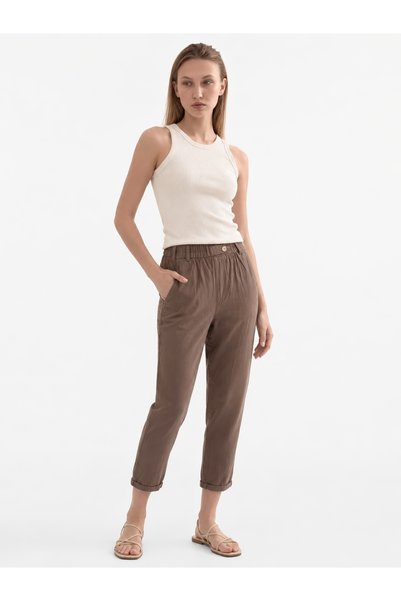 MDL Beli Lastikli Düğmeli Keten Pantolon YP5571