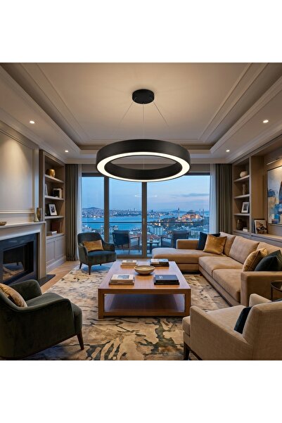 TREND LED AYDINLATMA SİMİT LED SARKIT ARMATÜR AVİZE ÇAP 60 CM SİYAH KASA 3000...