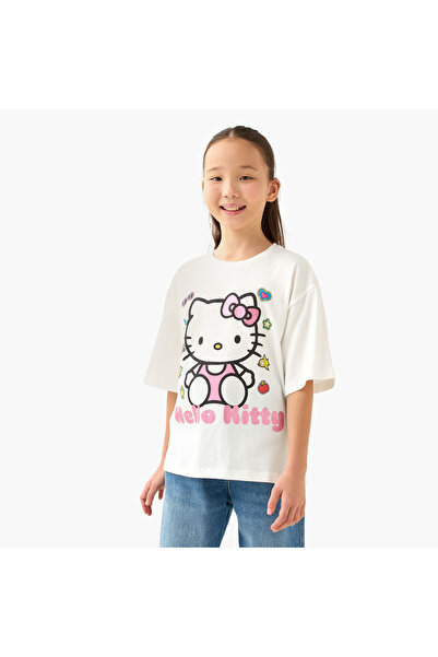 SANRIO Crew Neck Short Sleeves T-shirt with Hello Kitty Print