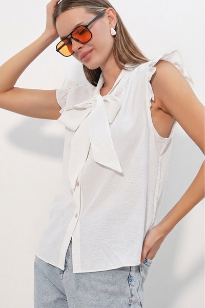 Bigdart Women's Collared Sleeveless Shirt 40038 - White