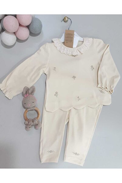 Sönmez Baby FIRIFIR FİSTO YAKALI ÇİÇEK NAKIŞLI İKİLİ KIZ BEBE ÇOCUK TAKIM