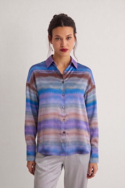 Silk and Cashmere Mor Estrella Saf İpek Desenli Gömlek