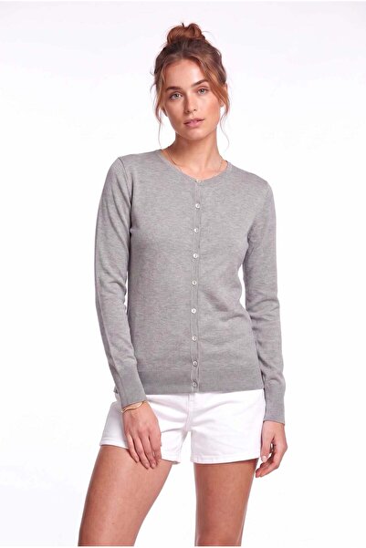 Peraluna MILA CARDIGAN Bisiklet Yaka Basic Pamuklu Kadın Triko Hırka - Gri Me...