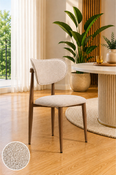formood Bohem Yemek Odası Sandalyesi Cappuccino Kumaş Ceviz Ayak Modern Tasarım
