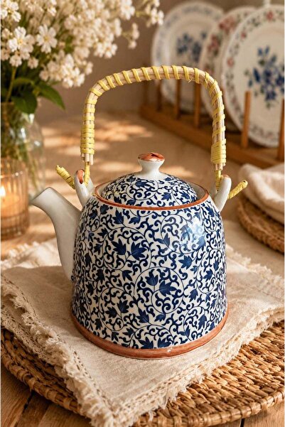 CASA DE BELLA BAMBU KULPLU ÇİNİ DESENLİ PORSELEN DEMLİK OTANTİK ÇAYDANLIK 800ML