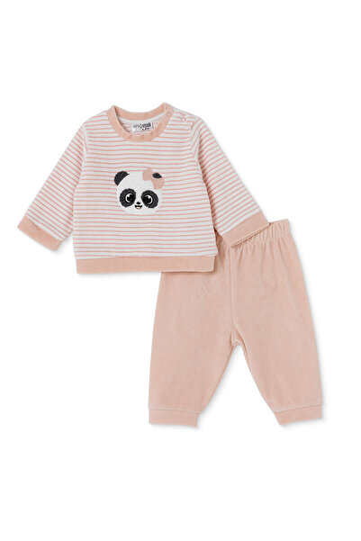 ebebek Hello Baby HelloBaby Kız Bebek Kadife Sweatshirt-Alt Ayı Baskılı Çıtçı...