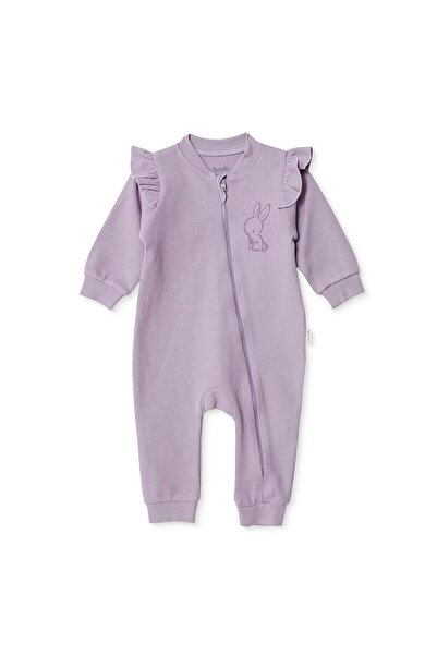 Bebetto Kız Bebek Tulum Hayvan Baskılı Fermuarlı Bisiklet Yaka Long Sleeve Pa...