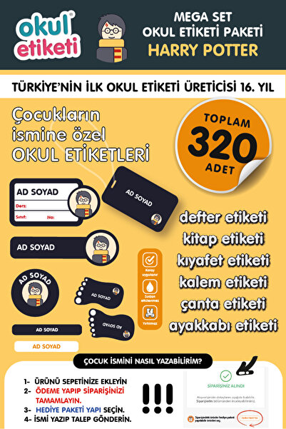 OKUL ETİKETİ BASKI OKUL ETİKETİ HARRY POTTER MEGA PAKET İSME ÖZEL OKUL ETİKET...