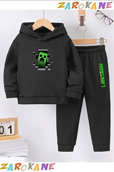 ZAROKANE Green Shape Printed Winter Children's Hooded Top and Bottom Cotton T...
