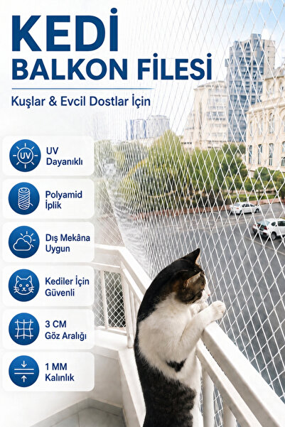 Azm türkiye 1,5x1 Metre | Balkon Güvenlik Filesi | Kedi Pencere Filesi | Balk...