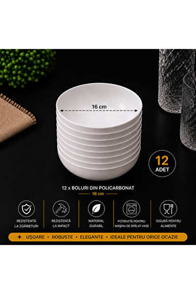 POLIGLOW Set of 12 Polycarbonate Bowls 16 cm – Impact and Scratch Resistant, ...