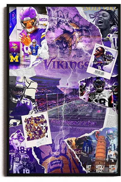 ALAYRA International Vikings Football Player Collage A4 Canvas Wall Art with ...