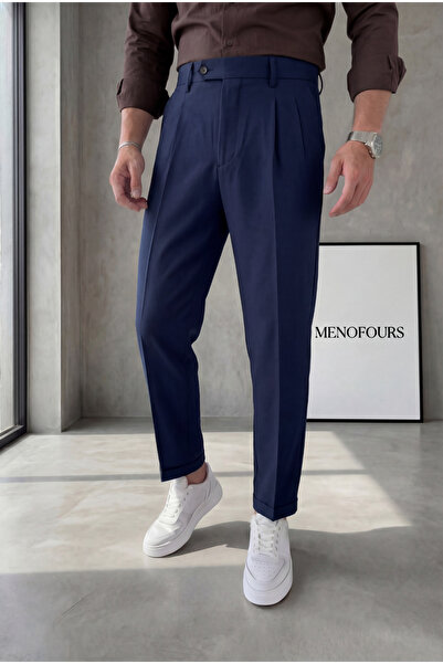MENOFOURSWEAR Erkek Kısa Dilli Double Paça İtalyan Kesim Kumaş Pantolon