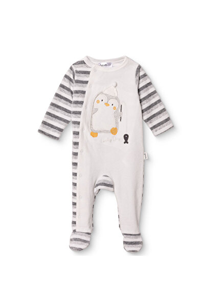 Bebetto Erkek Bebek Kadife Tulum Hayvan Baskılı Çıtçıtlı Bisiklet Yaka Long S...
