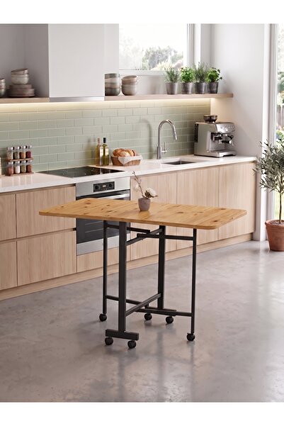 servetavcı Katlanır Mutfak Masası 110x68 - Atlantik Çam (Tekerli)