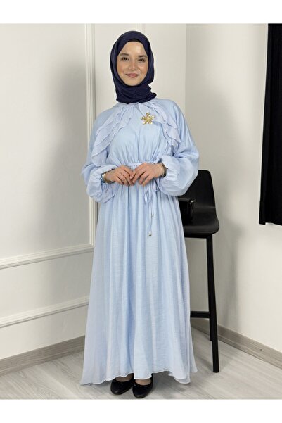 Sovel 5162-1 Long Hijab Dress with Metal Accessory Detail and Drawstring