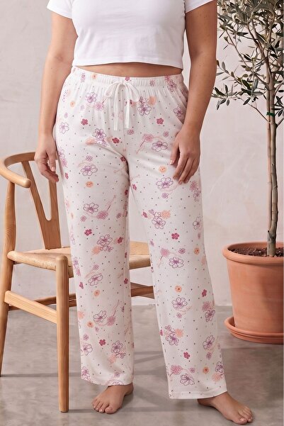Farya Home Pantaloni de pijama cu talie înaltă, cu model, din bumbac, mărime ...