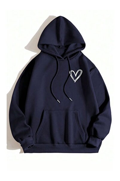 DAXİS Sportwear Company Heart Printed Women's Oversize Hooded Sweatshirt