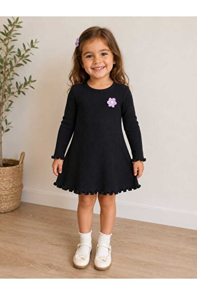 CINARIUM Girl's Long Sleeve Dress with Floral Detail