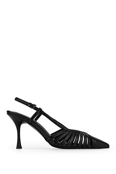 Tamer Tanca Women's Genuine Leather Black Heeled Shoes