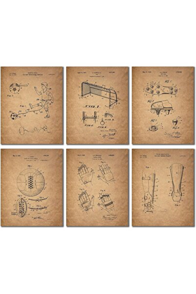ALAYRA International Soccer Patent Wall Art Set of 6, Vintage A4 Prints with ...