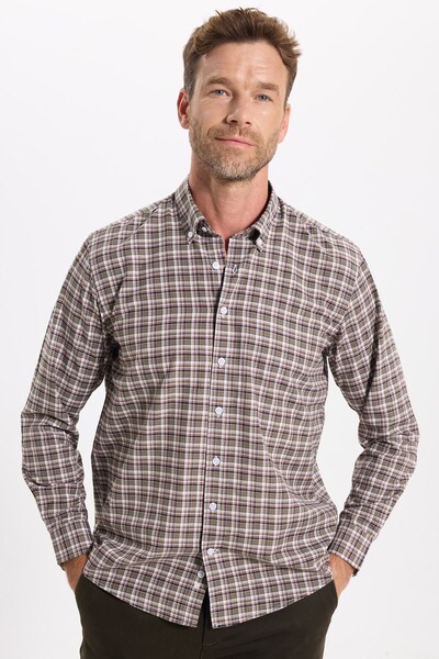 Tudors Regular Fit Comfortable Cut Buttoned Collar Long Sleeve Checkered Cott...