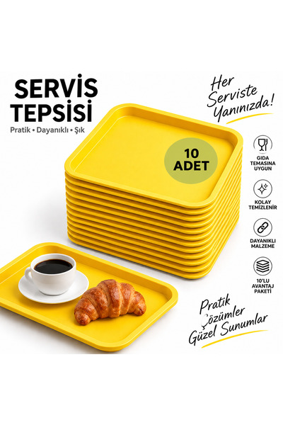 ray plastik 10 Adet fast food tepsi-Servis Tepsisi- Kırılmaz sarı 34X26 cm