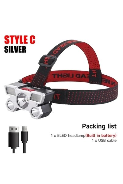 Choice Style C Super Bright 5 LED Head Flashlight USB Rechargeable HeadLamp O...
