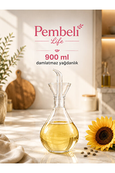 Pembelia Life 900 ml Damlatmaz Borosilikat Cam Yağdanlık Yağlık Sirkelik