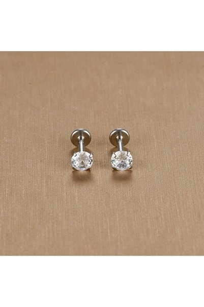 choice2 E1348-Silver-4mm 2PC Labret Tragus Stud Earrings 16G Surgical Stainle...
