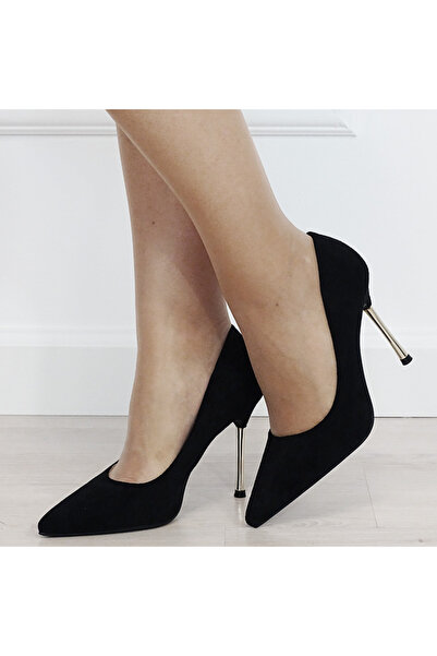 Ideal Shoes Pantofi stiletto negri eleganți cu toc auriu 6202 03