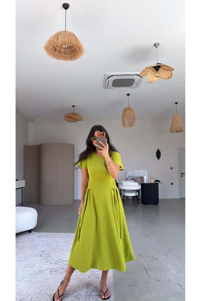 Buket Teke Olive Zr Model Aerobin Dress with Tie Sides