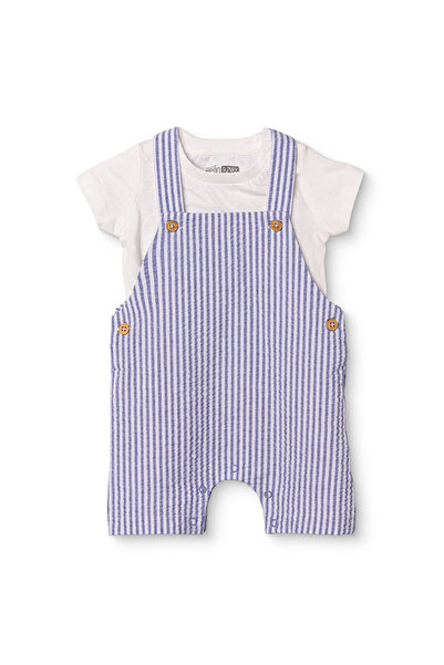 ebebek Hello Baby HelloBaby Erkek Bebek Şort Salopet-Tshirt Çizgili Düğmeli B...