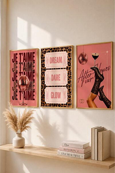 sanatıbedi Çerçevesiz 3’lü Pembe Leopar Poster Seti | Arkası Yapışkanlı Duvar...