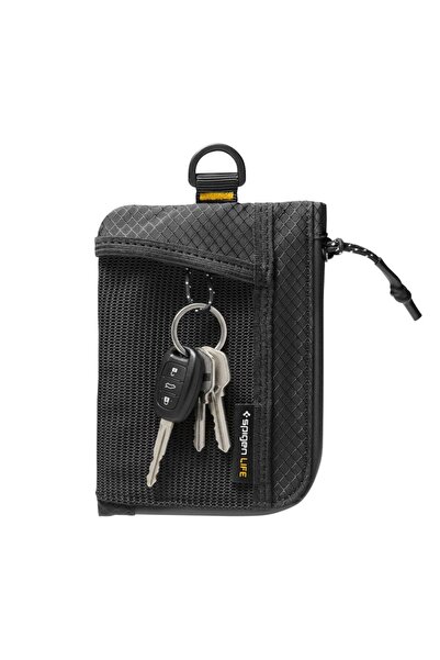 Spigen Portofel RFID LF300, Suport carduri cu fermoar pentru 10 carduri, Negru