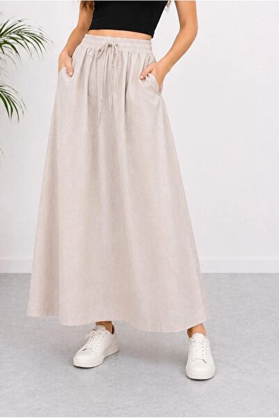 3B Stil Elastic Waist Double Pocket Tencel Skirt