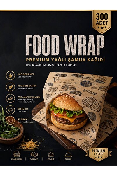 Yağ Geçirmez Şamua Servis Kağıdı 35x50 cm 40 Gr 300 Adet | Hamburger, Sandviç, Peynir Sunum Kağıd
