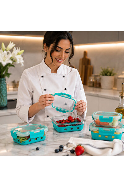 Dania Rectangular Glass Food Container with Silicone Sleeve and Secure Lockin...