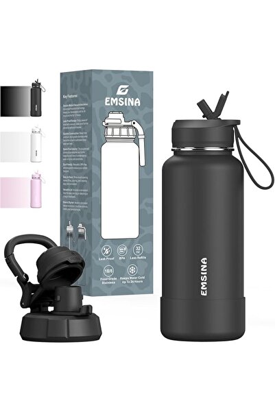 GENERAL 32oz Water Bottle with Straw Stainless Steel by Amesina, Pink |   Lea...