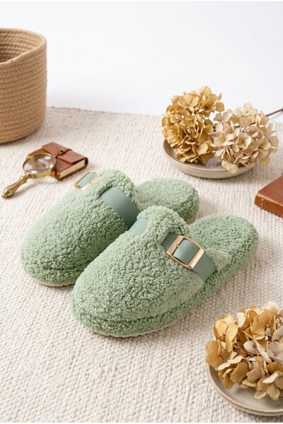 Moda Frato Koza Model Buckle Towel Women's House Slippers - Warm and Fluffy S...