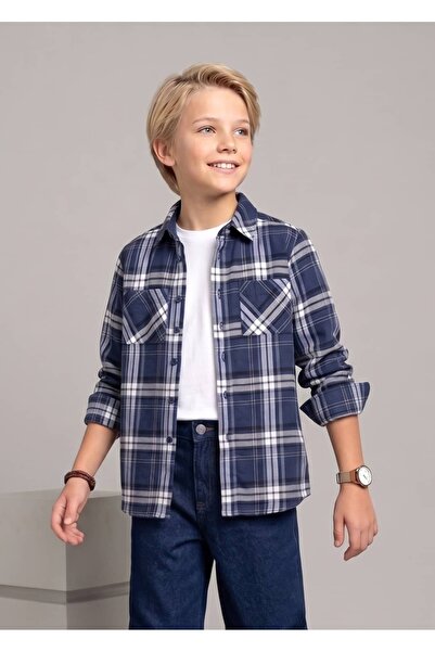 Ozmoz By Mukadder Özden Cotton Blue Lumberjack Winter Boys' Sports Shirt