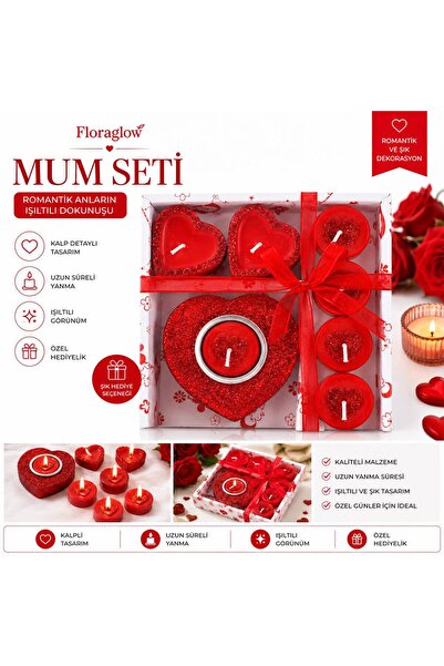 Floraglow Dekoratif Mum Seti 7 Parça – Sevgililer Günü, Doğum Günü ve Özel Günler