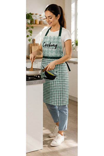 Generic Kitchen Cooking Apron with Front Pocket, Checkered Print Gingham Patt...