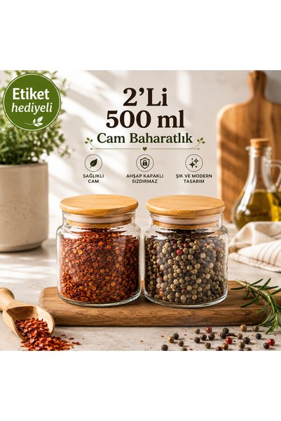 Glass&Grace 2'Li 500 ML Cam Erzak Kavanozu – Şık ve Modern Tasarım, Dayanıklı...