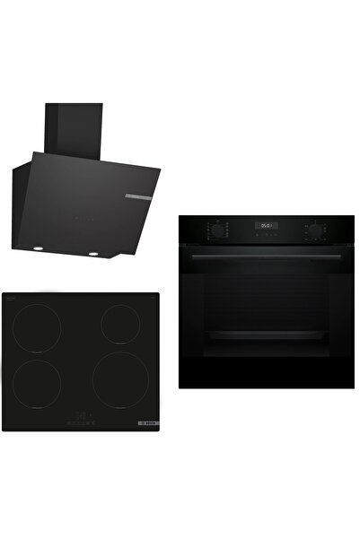 Bosch indüksiyon Ocaklı Siyah 3 lü Ankastre Set 636 ( HUA717BA0T - PUE611BB5E...