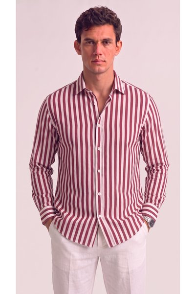 viyamen Cămașă cu mânecă lungă pentru bărbați, cu nasturi, cu dungi albe