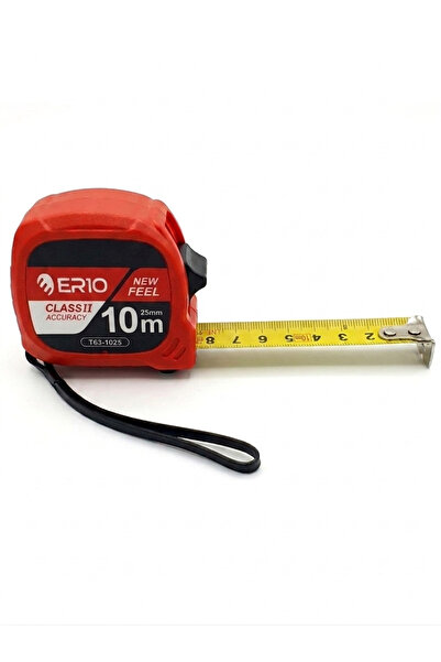Aslan civata Er10 Şerit Metre Plastik Abs Çift Kilitli 10M x 25MM Kırmızı T63-1025