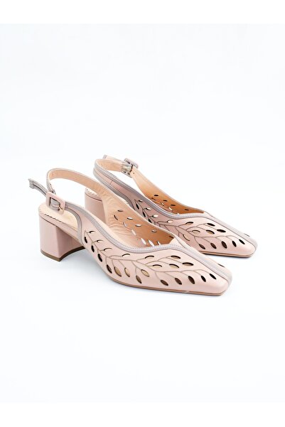 Tenau Women's Genuine Leather Classic Heeled Shoes Powder